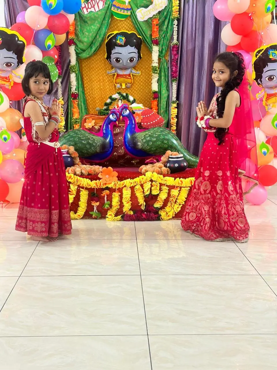 Students dressed as little Krishna for Janmashtami